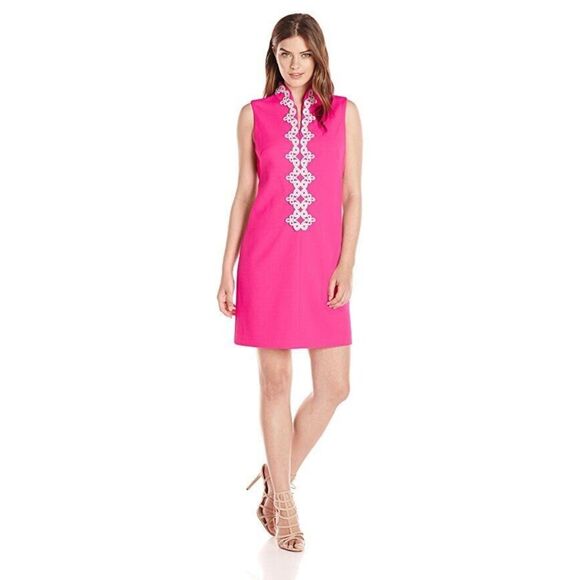 Vince Camuto Applique Sleeveless Shift Dress Pink size 10White Lace Trim NWT‎ - Picture 1 of 5